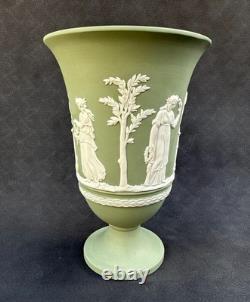 Wedgwood Sage Green Jasperware Arcadian Footed Vase 19cm Staffordshire 1973