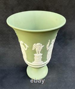 Wedgwood Sage Green Jasperware Arcadian Footed Vase 19cm Staffordshire 1973