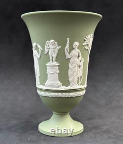 Wedgwood Sage Green Jasperware Arcadian Footed Vase 19cm Staffordshire 1981