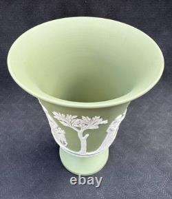 Wedgwood Sage Green Jasperware Arcadian Footed Vase 19cm Staffordshire 1981