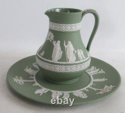 Wedgwood Sage Green Jasperware Jug & Matching Bowl Dish Set Made in England