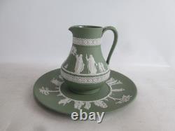 Wedgwood Sage Green Jasperware Jug & Matching Bowl Dish Set Made in England