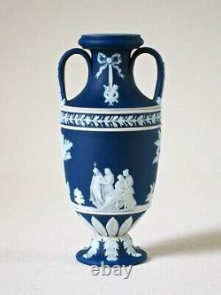 Wedgwood Small 5 Cobalt Blue Dip Jasperware Urn or Vase c1900