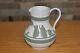 Wedgwood Society White Jasper Ware Green Relief Etruscan Jug Signed By Wedgwood