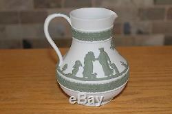 Wedgwood Society White Jasper Ware Green Relief Etruscan Jug Signed by Wedgwood