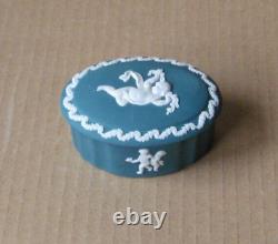 Wedgwood Spruce Green Jasperware Oval Cherub Box