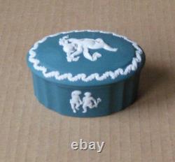 Wedgwood Spruce Green Jasperware Oval Cherub Box