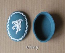 Wedgwood Spruce Green Jasperware Oval Cherub Box