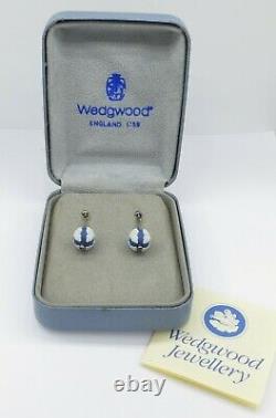 Wedgwood Sterling Silver Blue Jasperware Earrings, Dangles, WOB, Paper Vintage