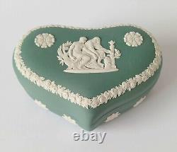 Wedgwood Teal Jasperware Green Heart Trinket Box