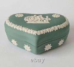 Wedgwood Teal Jasperware Green Heart Trinket Box