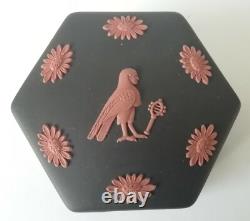 Wedgwood Terracotta Black Jasperware Trinket Box Egyptian Hexagon