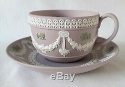 Wedgwood Tri Colour Tea Cup and Saucer Lilac Green and White Jasperware RARE