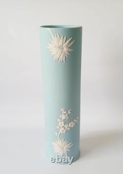 Wedgwood Turquoise Jasperware Vase Cylindrical Prunus Blossom