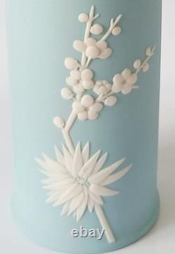 Wedgwood Turquoise Jasperware Vase Cylindrical Prunus Blossom