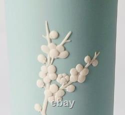 Wedgwood Turquoise Jasperware Vase Cylindrical Prunus Blossom
