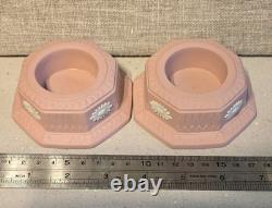 Wedgwood. Two Jasperware Pink Candle Holders/ Tea Lights vgc RARE