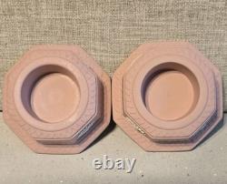 Wedgwood. Two Jasperware Pink Candle Holders/ Tea Lights vgc RARE
