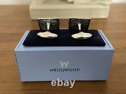 Wedgwood White, Grey and Black Jasperware Sterling Silver Mounted Cufflink Boxed
