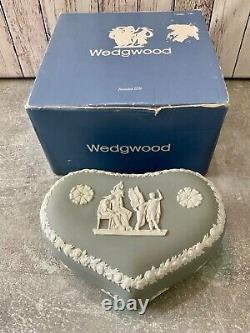 Wedgwood White On Grey Rare Jasper Jasperware Heart Trinket Box Box Discontinued