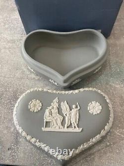 Wedgwood White On Grey Rare Jasper Jasperware Heart Trinket Box Box Discontinued