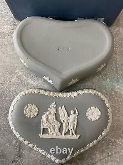 Wedgwood White On Grey Rare Jasper Jasperware Heart Trinket Box Box Discontinued