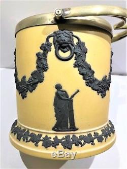 Wedgwood Yellow-Buff Dip withBlack Bas-Relief JasperWare Biscuit Jar c. 1820 MINT