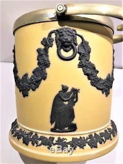 Wedgwood Yellow-Buff Dip withBlack Bas-Relief JasperWare Biscuit Jar c. 1820 MINT