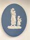 Wedgwood Blue Jasperware Rare Mother And Child Pram Plaque, Excellent Condition