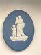 Wedgwood Blue Jasperware Rare Mother And Child Pram Plaque, Excellent Condition