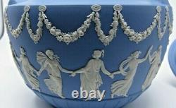 Wedgwood blue jasperware rum kettle dancing hours, #53/100 1993, signed Wedgwood
