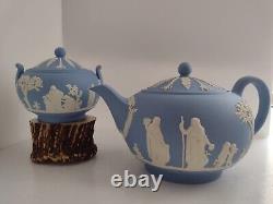 Wedgwood blue neoclassical jasper ware Teapot And Sugar Bowl