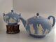 Wedgwood Blue Neoclassical Jasper Ware Teapot And Sugar Bowl
