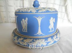 Wedgwood blue/white jasperware cherub cheese, cake dome withunder plate