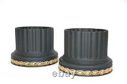Wedgwood cane on black Jasper Library Collection large column jardinieres pair