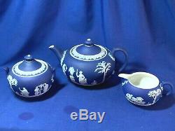 Wedgwood china Cobalt Blue Dipped Jasperware tea set