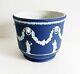 Wedgwood Cobalt Jasperware Jardiniere With Floral And Lion Accents
