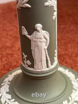 Wedgwood green Jasperware candlesticks (pair, 1957)