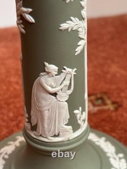 Wedgwood green Jasperware candlesticks (pair, 1957)