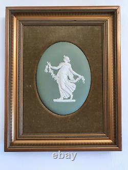 Wedgwood green Jasperware floral girls framed Oval plaque