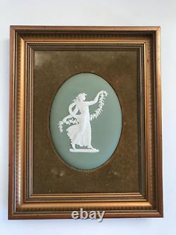 Wedgwood green Jasperware floral girls framed Oval plaque