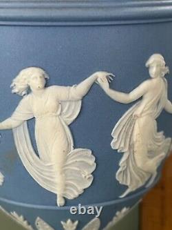 Wedgwood jasper Dancing hours bacchus handle old blue urn vase 7.5 c. 1850