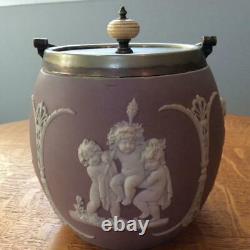 Wedgwood lilac jasper dipped biscuit barrel satyrs Wedgwood only circa 1877