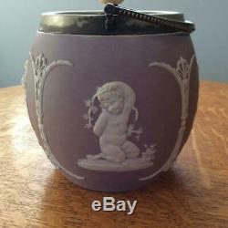 Wedgwood lilac jasper dipped biscuit barrel satyrs Wedgwood only circa 1877