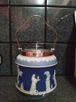 Wedgwood only stamp jasper ware biscuit barrel tricolour superb condition