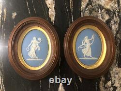Wedgwood pair of framed jasperware plaques large