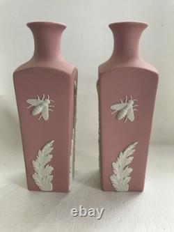 Wedgwood pink jasperware Bee design Bud vases