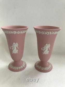 Wedgwood pink jasperware Floral girls design vases in excellent condition