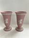 Wedgwood Pink Jasperware Floral Girls Design Vases In Excellent Condition