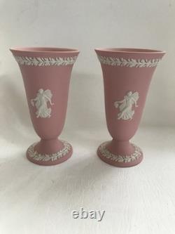 Wedgwood pink jasperware Floral girls design vases in excellent condition